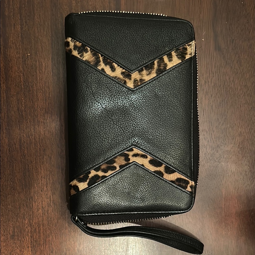 Silpada Black Leather and Leopard Print Wallet